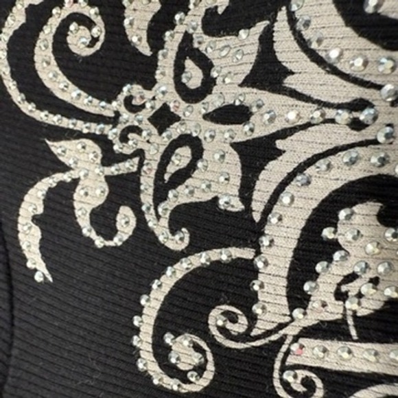 VTG Y2K Liberty Wear Black Zip Up Hoodie Sz L Rhinestone Grunge Streetwear Moto - Picture 5 of 9